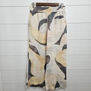 Rachel Zoe 100% Linen Wide Leg Cropped Pants Elastic Waistband Pockets